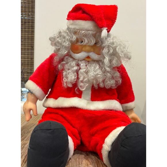 Vintage Santa Claus Plush Doll Vinyl Face & Hands Curly Hair Christmas Decor - Picture 1 of 4